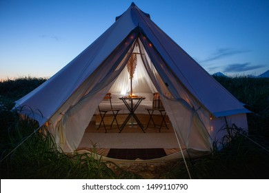 Glamping on the Pacific coast in an ecologically clean place in Russia. Kamchatka. Selective focus