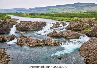 Glannifoss Or Glanni Waterfall In The Nordura River In Bifrost, Western Iceland. Tradition Believes It To Be The Dwelling Place Of Elves And Trolls. 