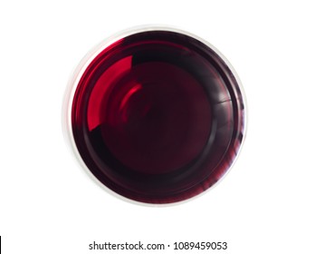 Glas Of Red Wine Pictured From Above On White Surface