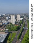 Glasgow city aerial view looking west over the M8 motorway