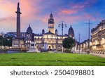 Glasgow City Chambers and George Square at dramatic sunrise, Scotland - UK