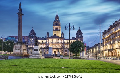 Glasgow City Chambers In George Square At Night, Scotland - UK