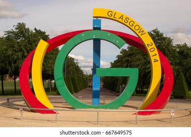 Glasgow, Scotland - 19 June 2017: The Big G Commonwealth Games Sculpture Currently Located In Glasgow Green