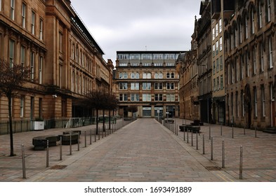 Glasgow / Scotland - April 04 2020: Empty Glasgow City Centre During Coronavirus Covid 19 Lockdown