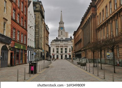 Glasgow / Scotland - April 04 2020: An Empty Glasgow City Centre During Coronavirus Covid 19 Lockdown