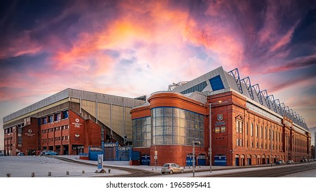 GLASGOW, SCOTLAND - JANUARY 17, 2018: A panoramic view of the world famous Ibrox stadium which is home to Rangers football club.