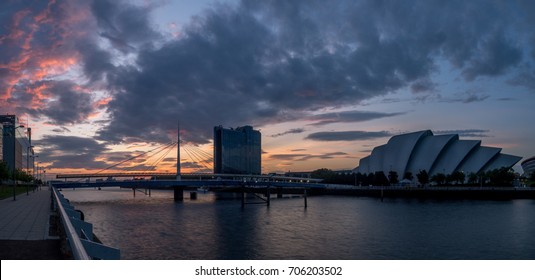 GLASGOW, SCOTLAND - JULY 21: The River Clyde With The Millennium Bridge And The SEC Armadillo On July 21, 2017 In Glasgow, Scotland. The Armidillo Is Glasgow Main Conference Space.