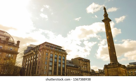 Glasgow, Scotland; March 31st 2019: George Square In The City Centre. Nelson Column.