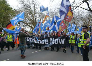 Glasgow, Scotland - May 5 2018: All Under One Banner march for Scottish Independence