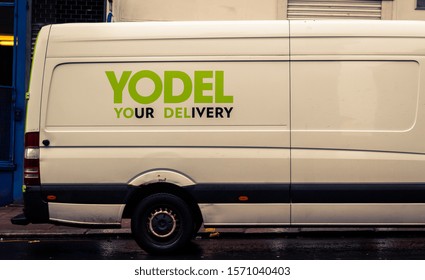 Glasgow, Scotland - November 25 2019: Rear view of a Yodel delivery van