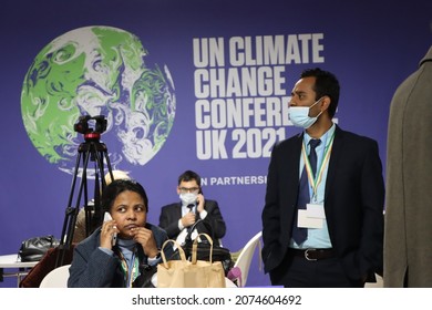 Glasgow, Scotland - November 7 2021: The United Nations Climate Change Conference UK 2021 hosted participants from across the world following sessions in person and virtually