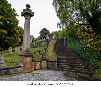 Glasgow, Scotland - October 12th 2021: The Jewish Burial Ground Section At Glasgow Necropolis In Glasgow, Scotland.