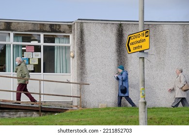 Glasgow, Scotland, UK, October 8th 2022, People Arriving At Covid 19 Vaccination Centre At Start Of Roll Out For The 3rd Jab