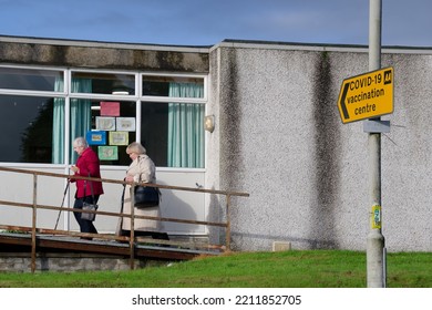 Glasgow, Scotland, UK, October 8th 2022, People Arriving At Covid 19 Vaccination Centre At Start Of Roll Out For The 3rd Jab