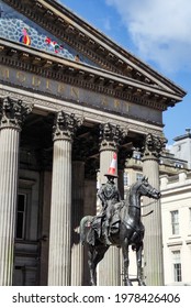 Glasgow, Scotland, UK-April 11th 2021:Duke of Wellington, Modern art museum Glasgow, cone on head