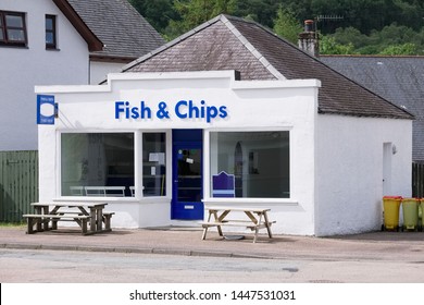 Glasgow, Strathclyde / Scotland, UK - July 7th 2019: New Fish And Chips Shop Opens Against Promotion Of Obesity Being A Cause Of Cancer