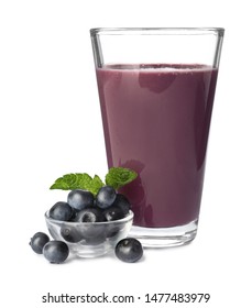 Glass Of Acai Drink With Berries On White Background