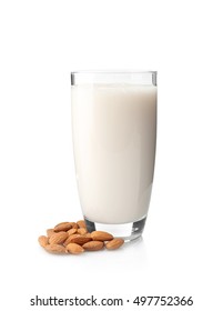 Glass Of Almond Milk Isolated On White