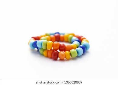 Glass Beads Bracelet Rainbow on White Background, Isolated Beads on White Background, Glass Beads Bracelet, Jewelry making, Jewellery Design, Handmade Jewelry, Handmade Beads Bracelet
