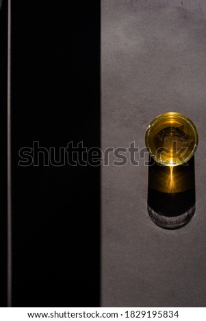 Glass of bear, top view, dramatic light, long defined shadow, lot of copyspace