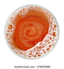 Glass Of Beer With Bubbles, Top View