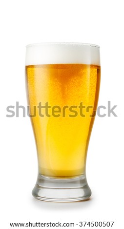 Glass of beer isolated on white background with real shadow and clipping path