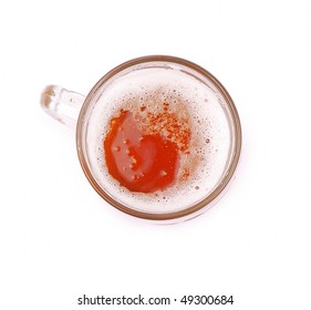 Glass Of Beer On A White Background, Top View