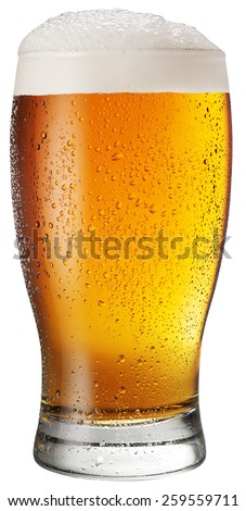 Glass of beer on white background. File contains clipping paths.