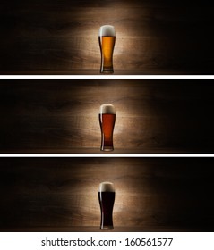 Glass Beer On Wood Background With Copyspace