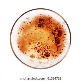 Glass Of Beer, Top View,Isolated On White Background