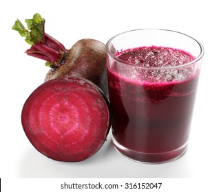 Glass Of Beet Juice With Vegetables Isolated On White