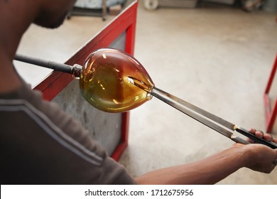 Glass Blowing By Hand Using A Kiln 