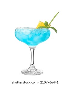 Glass of Blue Lagoon cocktail on white background - Shutterstock ID 2107766441