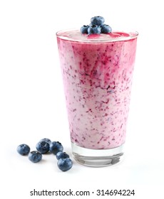 Glass Of Blueberry Smoothie Isolated On White