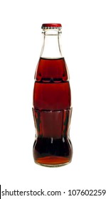 Glass Bottle Of Cola Soda Isolated On A White Background