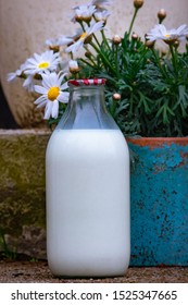 Glass Bottle Of Fresh Milk Delivered To A House In The UK