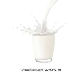 Glass and Bottle of fresh milk isolated on white background. - Shutterstock ID 2296592405