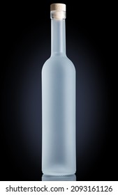 Glass bottle with frost effect on black background. Vodka, gin, or pure water bottle for mock-up. - Shutterstock ID 2093161126