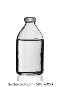 glass bottle with a medical product on a white background shadow