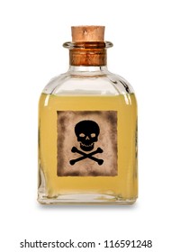 Glass bottle of poison on a white background