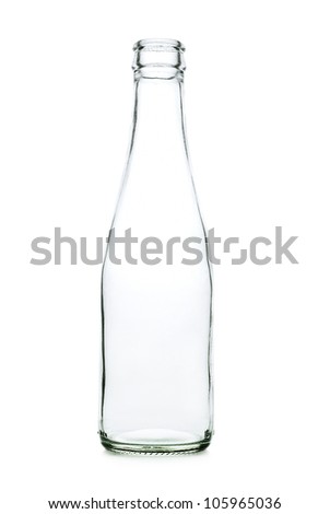 Glass bottle with a white liquid. The materials can be recycled again.