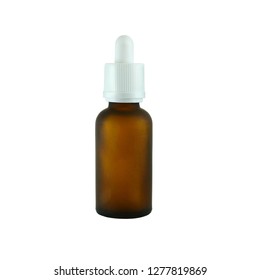 Glass bottle with a white pipette 30 ml brown matte color on a white background
