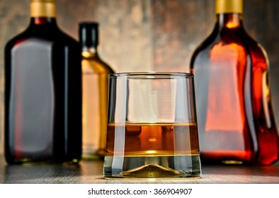 Glass Bottles Assorted Alcoholic Beverages Stock Photo 366904907 ...