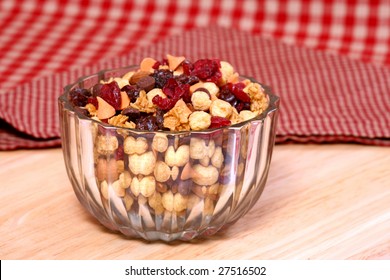 Glass Bowl Full Of Homemade Trail Mix/granola