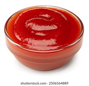 glass bowl of red ketchup isolated on white background. clipping path