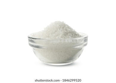 Glass Bowl Of Salt Isolated On White Background