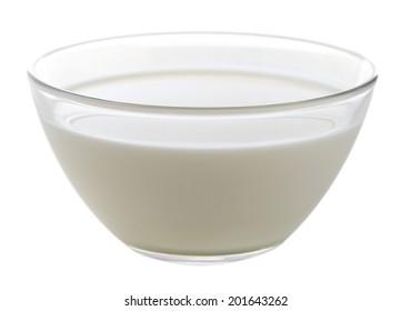 Glass Bowl Of Yogurt Isolated On White