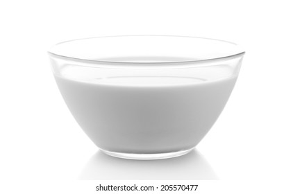 Glass Bowl Of Yogurt Isolated On White