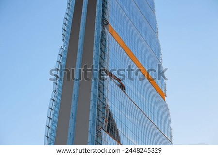 Glass buildings in Milan, Italy. CityLife Shopping District complex - the new commercial and residential area.Copy space.