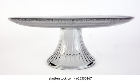 Glass Cake Stand On White Background.